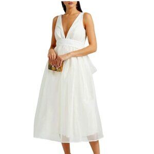 Sachin & Babi White Midi Wedding Dress With Plunging V-Neck & Back Bow $425